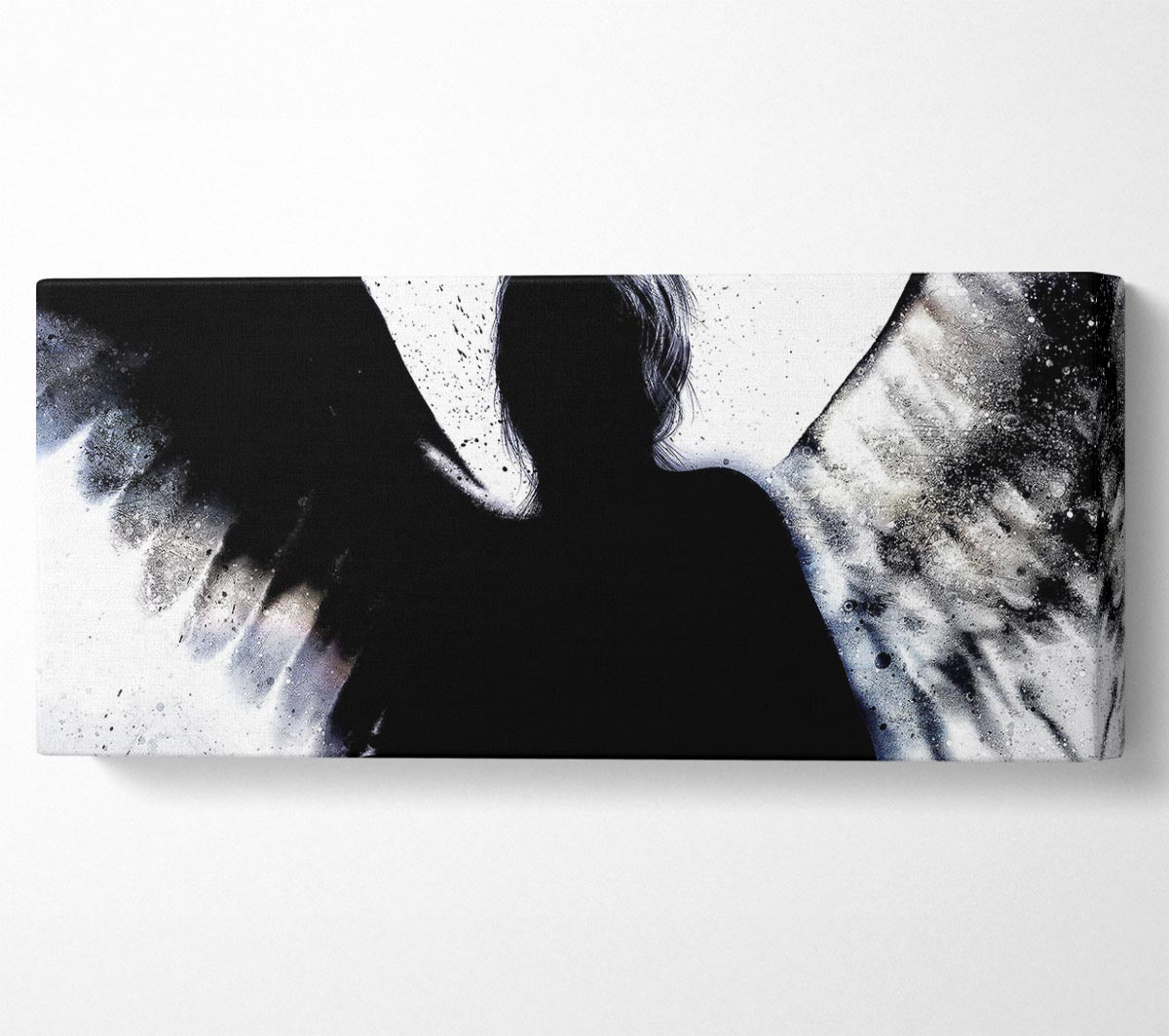 Angel Shadow canvas art mounted on a 44mm box frame, showcasing vibrant colors and intricate details.