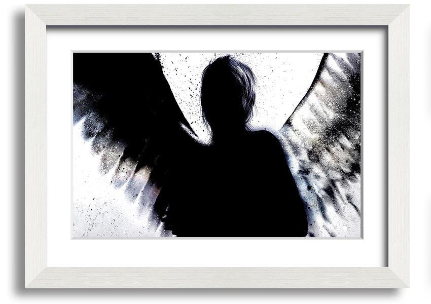 Angel Shadow framed print showcasing intricate design and multiple frame colour options, ready to hang.