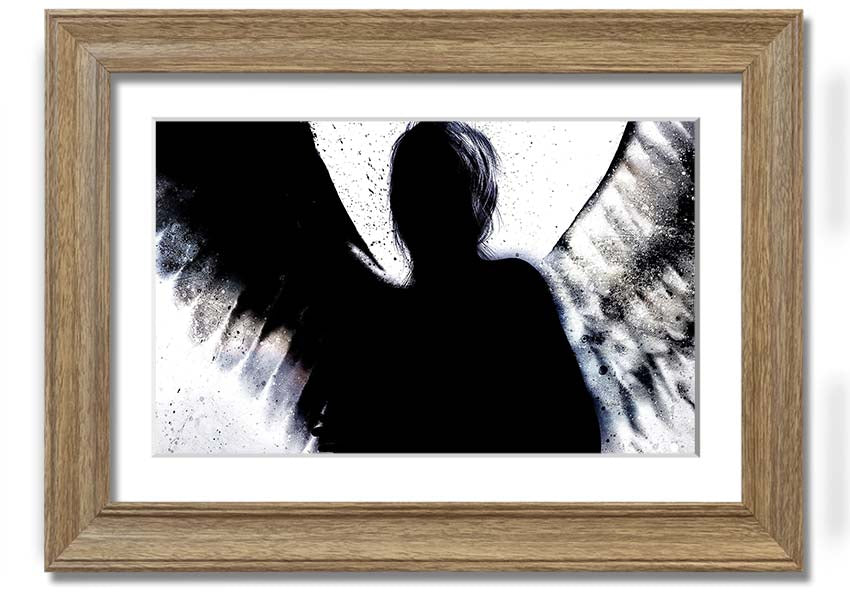 Angel Shadow framed print showcasing intricate design and multiple frame colour options, ready to hang.