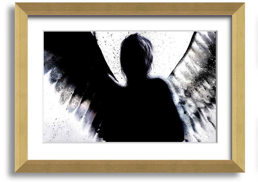 Angel Shadow framed print showcasing intricate design and multiple frame colour options, ready to hang.