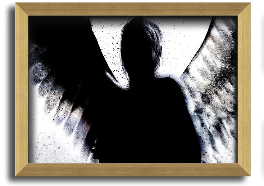 Angel Shadow framed print showcasing intricate design and multiple frame colour options, ready to hang.