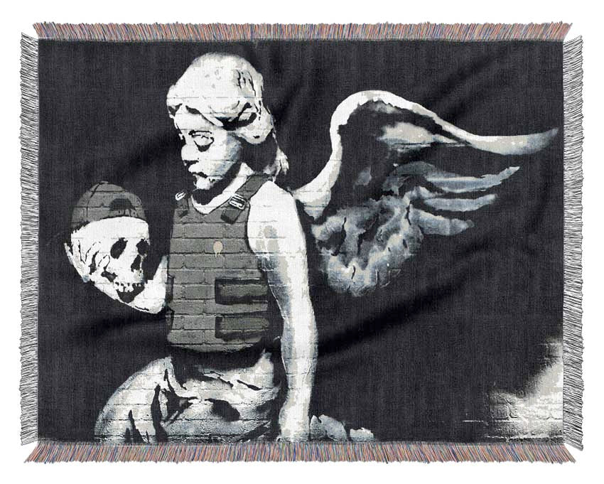 Luxurious Angel Skull throw blanket made from 100% cotton, featuring a unique thermal weave design, perfect for home decor.