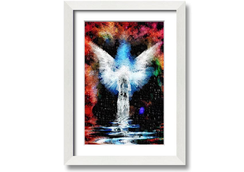 Abstract angel painting with colorful background.