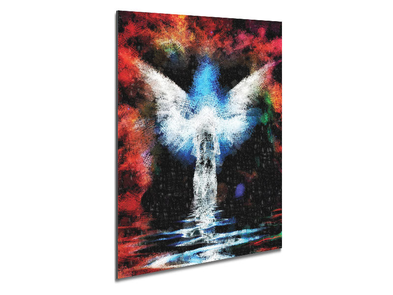 Angel Vision artwork printed on brushed aluminium dibond, showcasing modern design and vibrant colors.