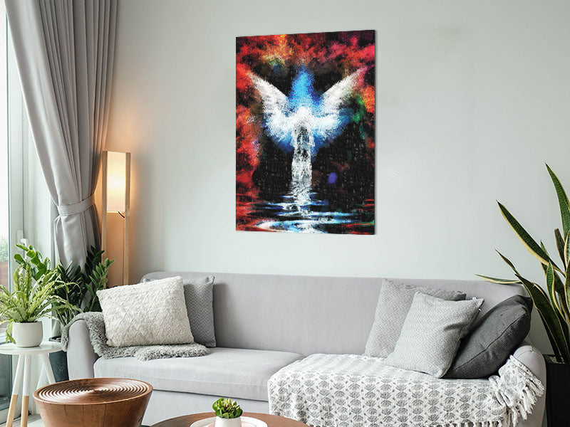 Angel Vision artwork printed on brushed aluminium dibond, showcasing modern design and vibrant colors.