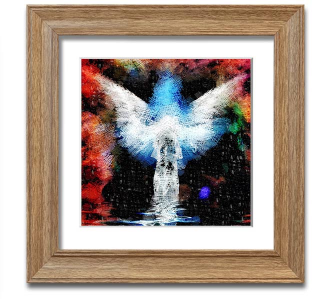 Angel Vision Square Framed Print in various frame colours, showcasing elegant design and handmade craftsmanship.