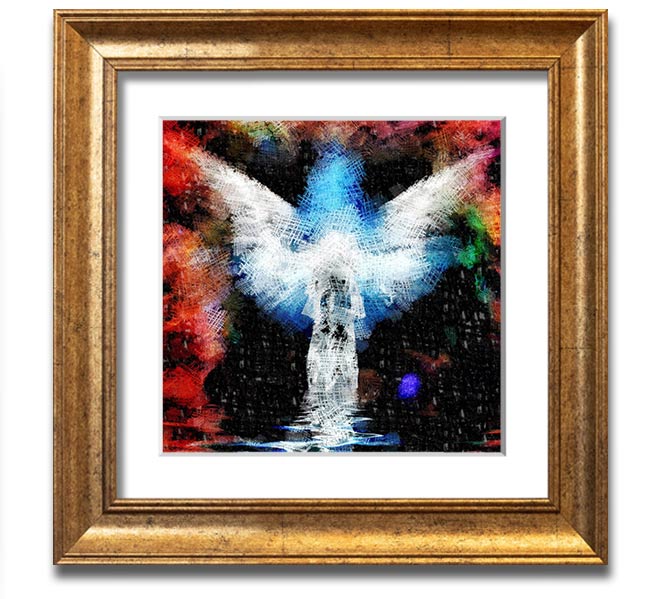 Angel Vision Square Framed Print in various frame colours, showcasing elegant design and handmade craftsmanship.