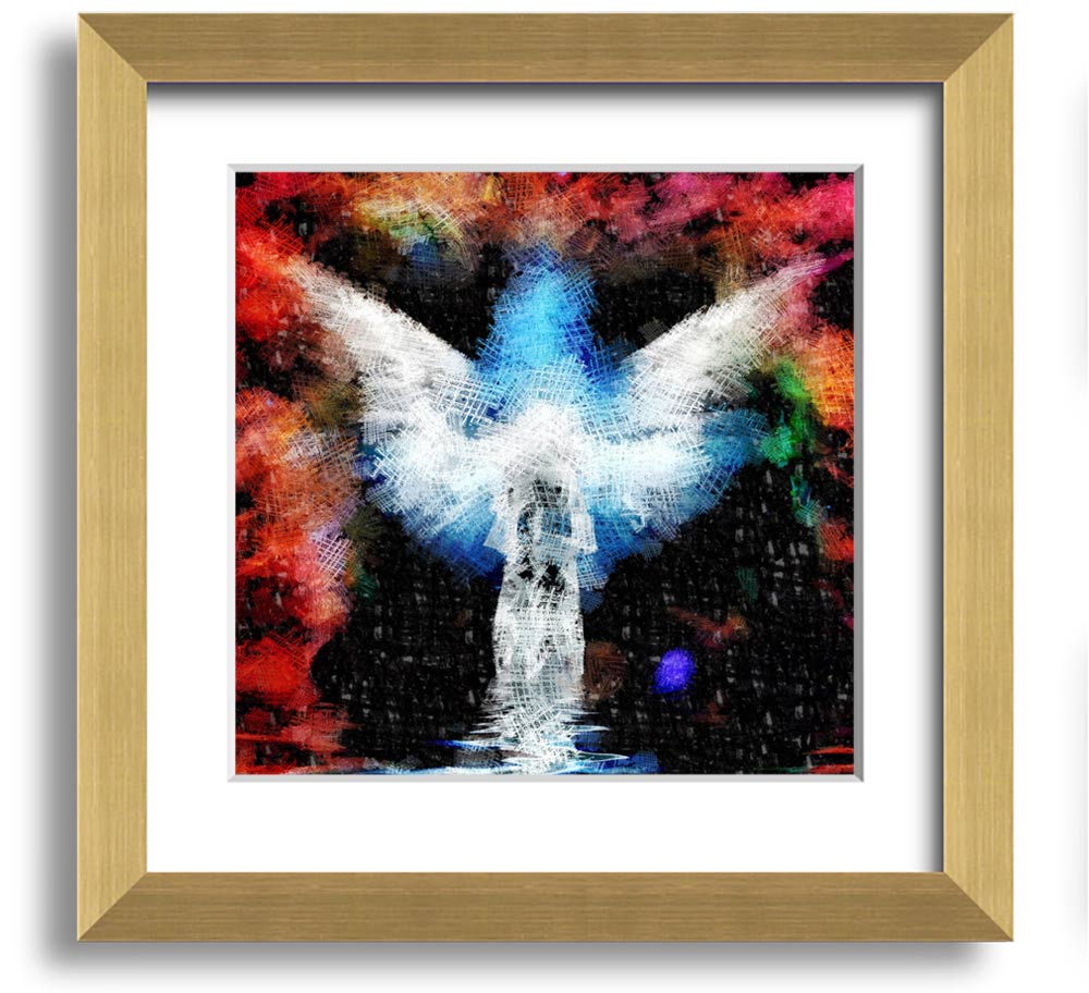 Angel Vision Square Framed Print in various frame colours, showcasing elegant design and handmade craftsmanship.