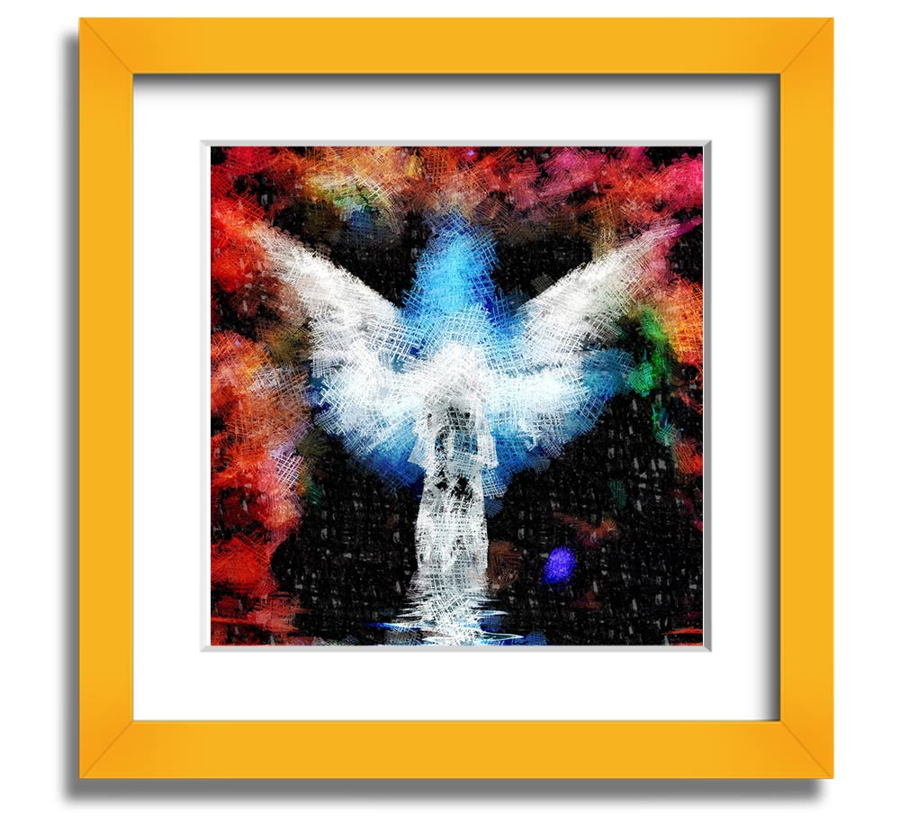 Angel Vision Square Framed Print in various frame colours, showcasing elegant design and handmade craftsmanship.