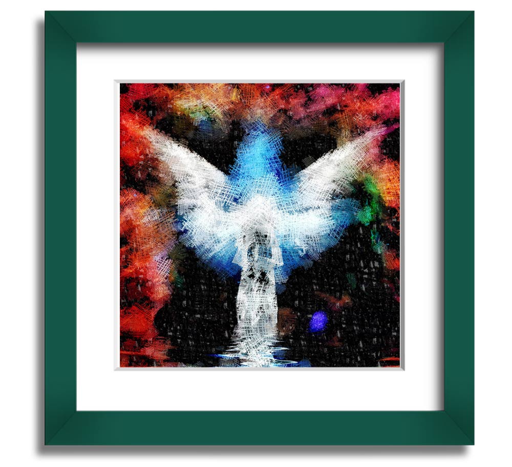 Angel Vision Square Framed Print in various frame colours, showcasing elegant design and handmade craftsmanship.