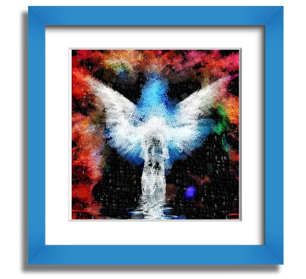 Angel Vision Square Framed Print in various frame colours, showcasing elegant design and handmade craftsmanship.