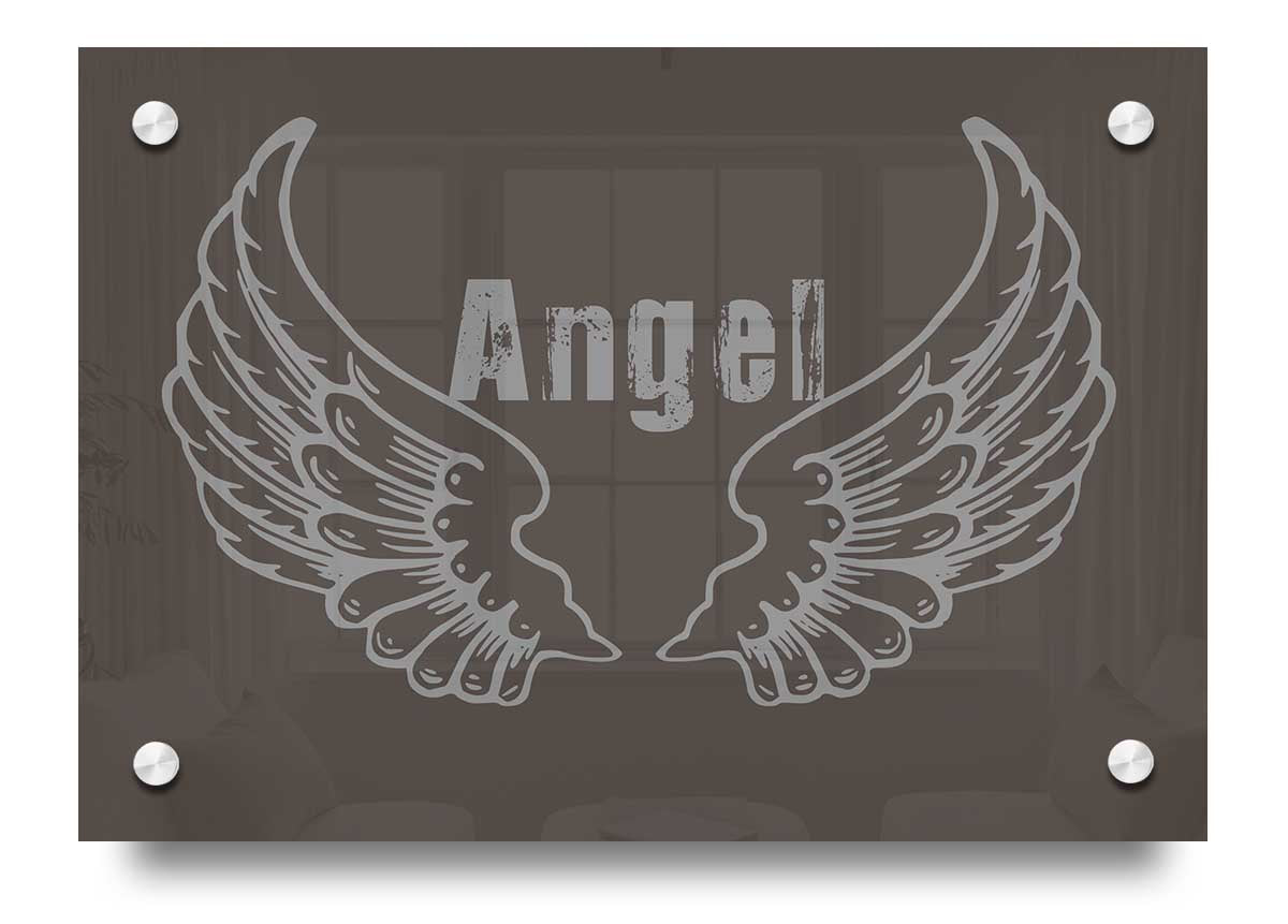 Angel Wings 2 Chocolate acrylic print on a wall, showcasing vibrant colors and elegant design.