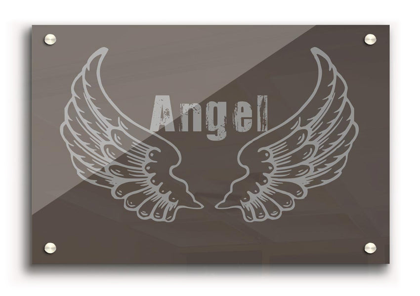 Angel Wings 2 Chocolate acrylic print on a wall, showcasing vibrant colors and elegant design.