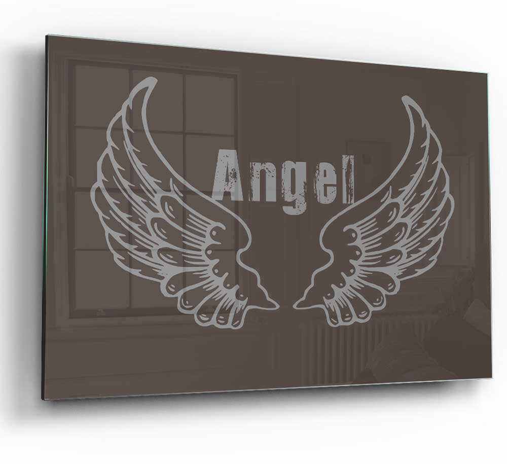 Angel Wings 2 Chocolate glass print featuring elegant angel wings design in soft chocolate tones, perfect for modern home decor.