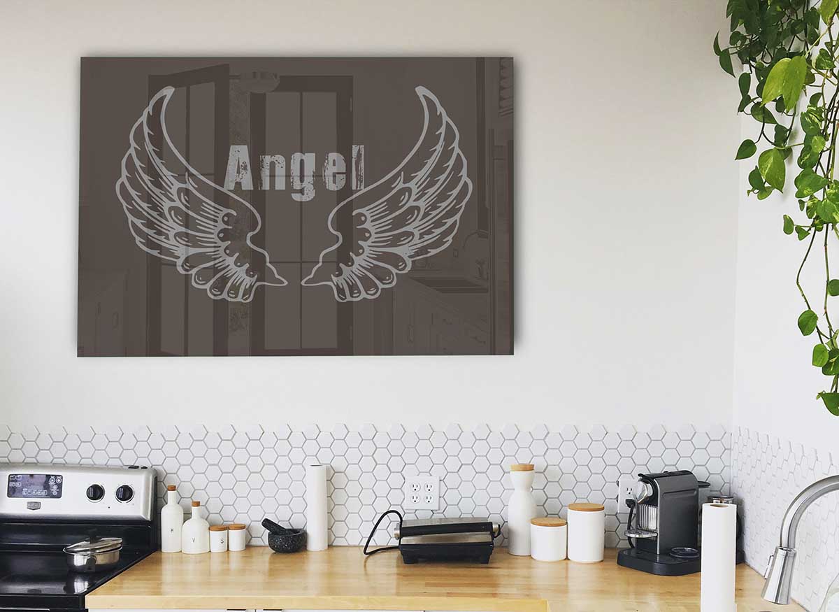 Angel Wings 2 Chocolate glass print featuring elegant angel wings design in soft chocolate tones, perfect for modern home decor.