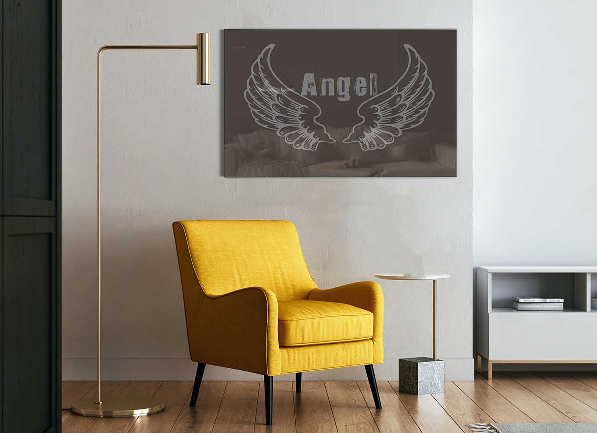 Angel Wings 2 Chocolate glass print featuring elegant angel wings design in soft chocolate tones, perfect for modern home decor.