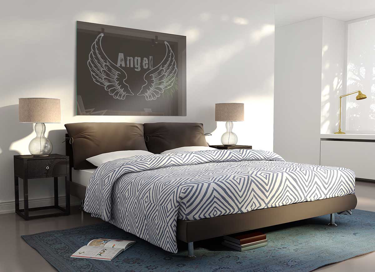 Angel Wings 2 Chocolate glass print featuring elegant angel wings design in soft chocolate tones, perfect for modern home decor.