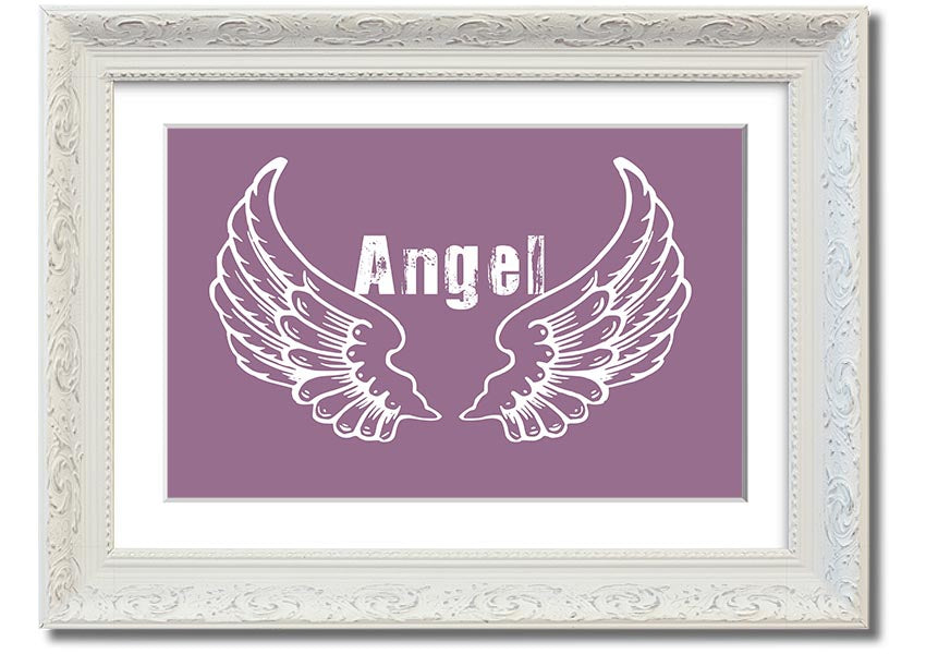 Angel Wings 2 Dusty Pink framed print showcasing delicate angel wings in soft pink tones, elegantly framed and ready to hang.