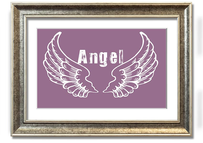 Angel Wings 2 Dusty Pink framed print showcasing delicate angel wings in soft pink tones, elegantly framed and ready to hang.