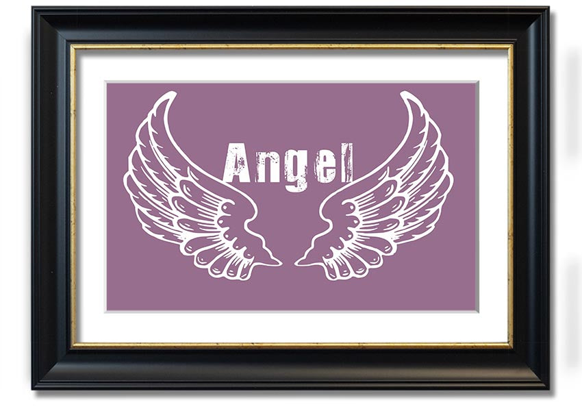 Angel Wings 2 Dusty Pink framed print showcasing delicate angel wings in soft pink tones, elegantly framed and ready to hang.