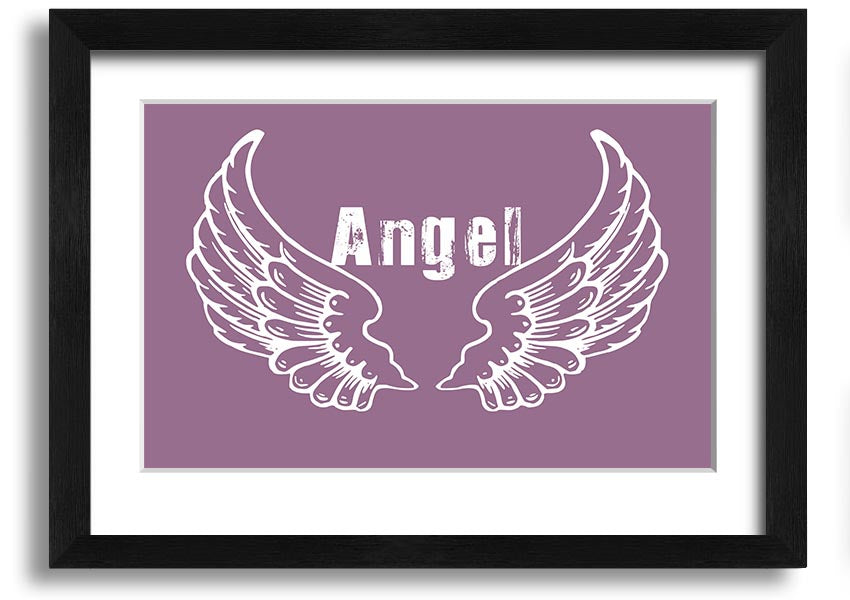 Angel Wings 2 Dusty Pink framed print showcasing delicate angel wings in soft pink tones, elegantly framed and ready to hang.