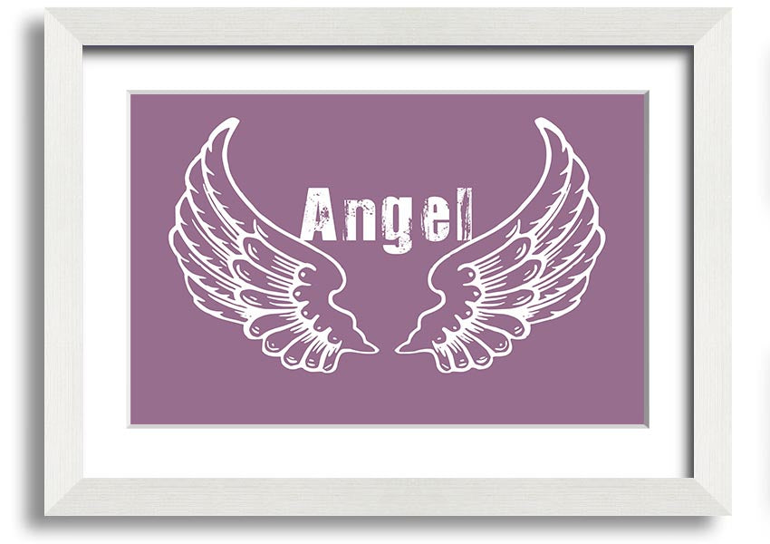 Angel Wings 2 Dusty Pink framed print showcasing delicate angel wings in soft pink tones, elegantly framed and ready to hang.