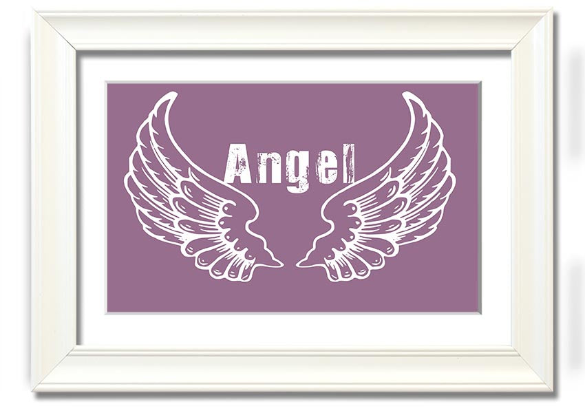 Angel Wings 2 Dusty Pink framed print showcasing delicate angel wings in soft pink tones, elegantly framed and ready to hang.