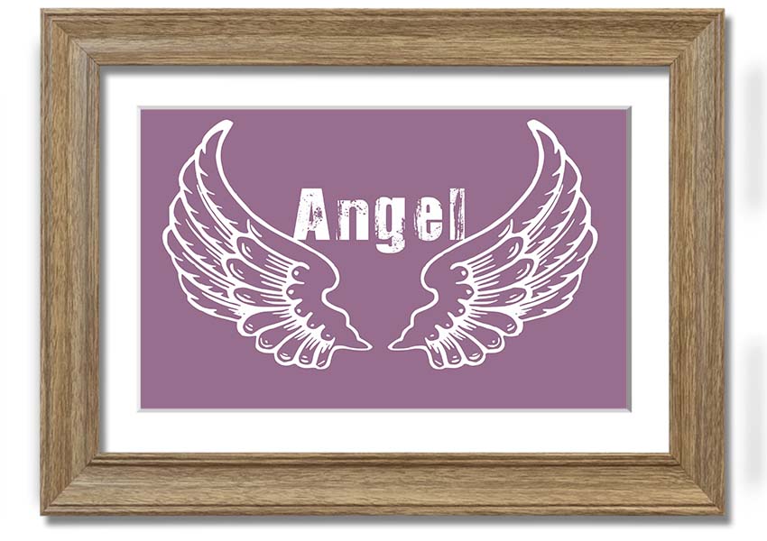 Angel Wings 2 Dusty Pink framed print showcasing delicate angel wings in soft pink tones, elegantly framed and ready to hang.