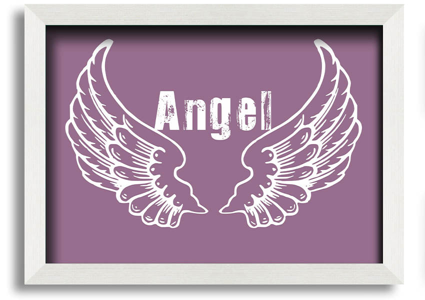 Angel Wings 2 Dusty Pink framed print showcasing delicate angel wings in soft pink tones, elegantly framed and ready to hang.