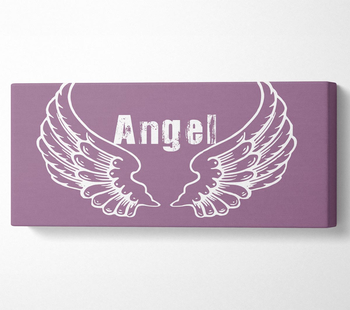 Angel Wings 2 Dusty Pink canvas art mounted on a box frame, showcasing delicate angel wing design in soft pink tones.