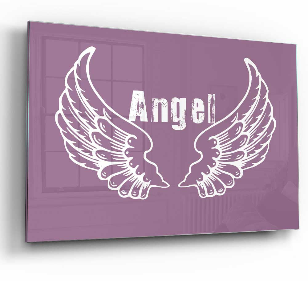 Angel Wings 2 Dusty Pink glass print featuring delicate angel wing design in soft pink tones, perfect for modern home decor.