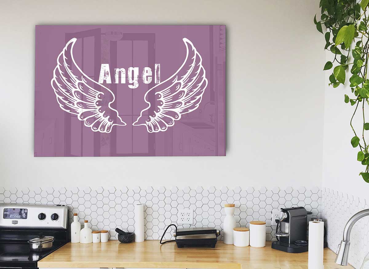 Angel Wings 2 Dusty Pink glass print featuring delicate angel wing design in soft pink tones, perfect for modern home decor.