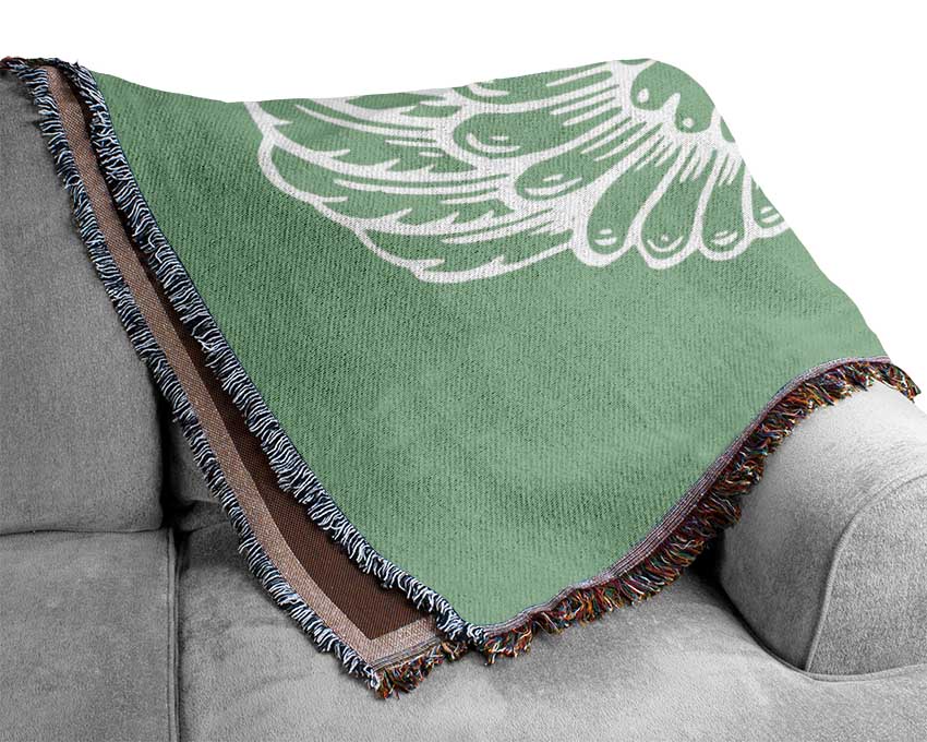 Angel Wings 2 Green throw blanket made from 100% cotton, featuring a thermal weave for breathability and a luxurious finish.