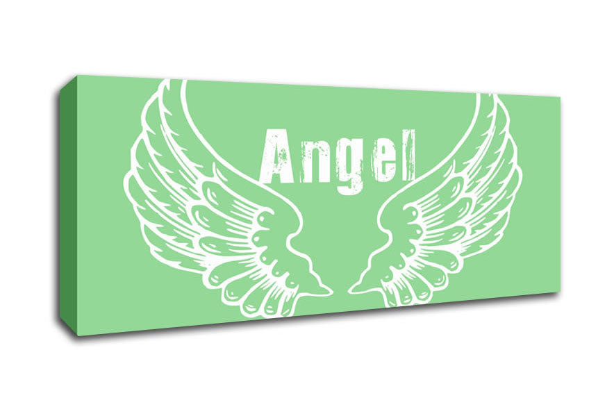 Angel Wings 2 Green canvas art mounted on a 44mm box frame, featuring vibrant green colors and intricate wing details.