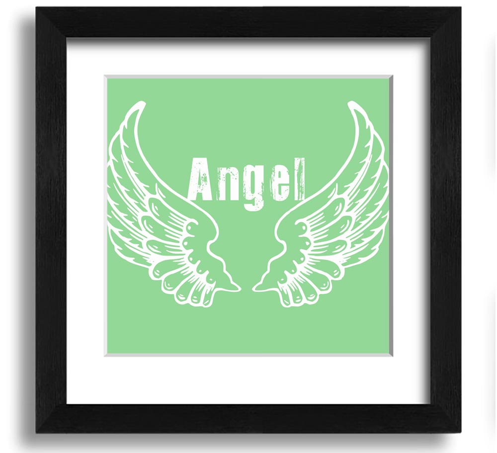 Angel Wings 2 Green Square Framed Print showcasing delicate angel wings design in a stylish frame.