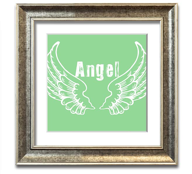 Angel Wings 2 Green Square Framed Print showcasing delicate angel wings design in a stylish frame.