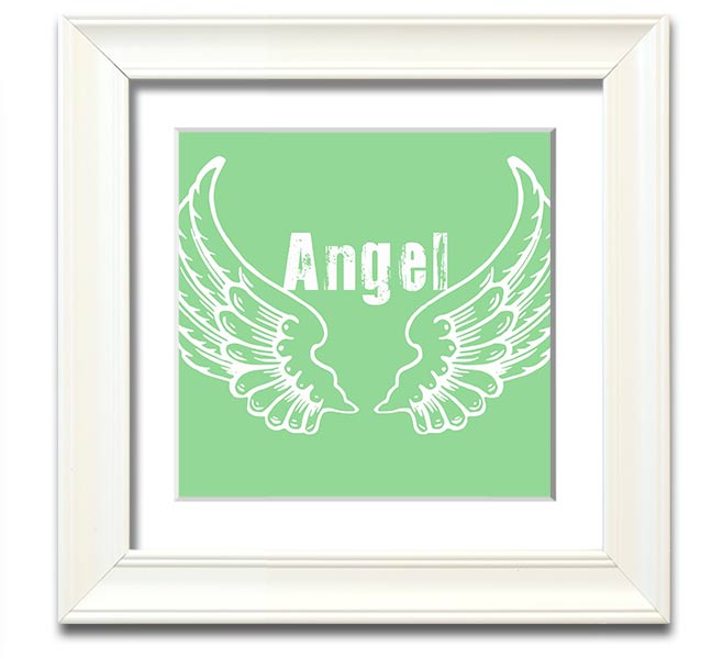 Angel Wings 2 Green Square Framed Print showcasing delicate angel wings design in a stylish frame.