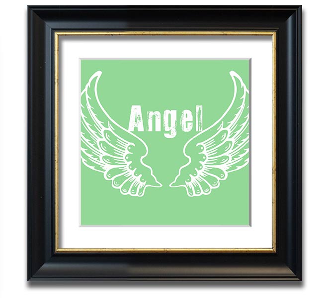 Angel Wings 2 Green Square Framed Print showcasing delicate angel wings design in a stylish frame.