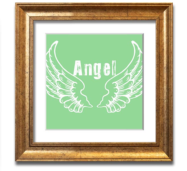 Angel Wings 2 Green Square Framed Print showcasing delicate angel wings design in a stylish frame.