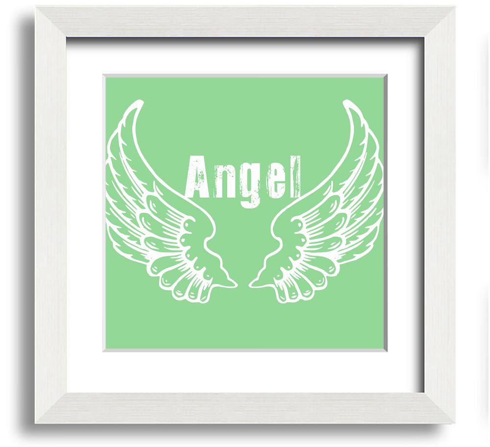 Angel Wings 2 Green Square Framed Print showcasing delicate angel wings design in a stylish frame.