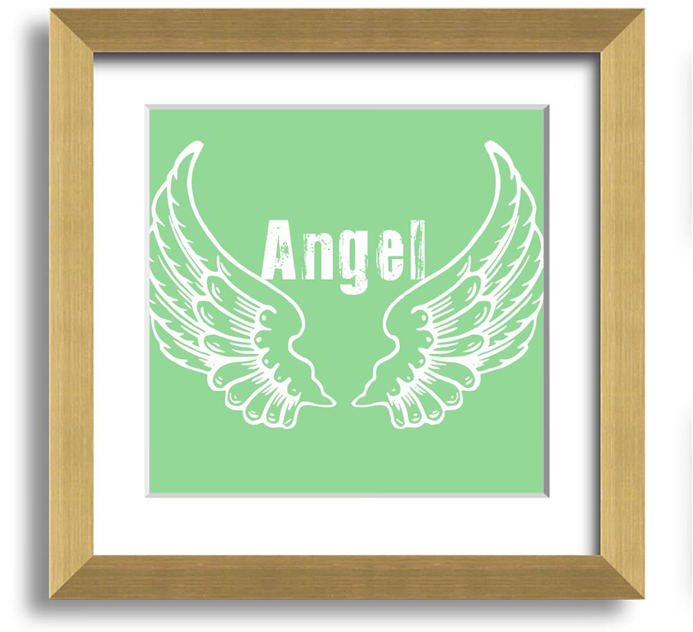 Angel Wings 2 Green Square Framed Print showcasing delicate angel wings design in a stylish frame.