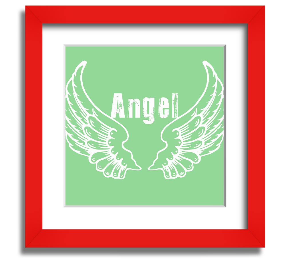 Angel Wings 2 Green Square Framed Print showcasing delicate angel wings design in a stylish frame.