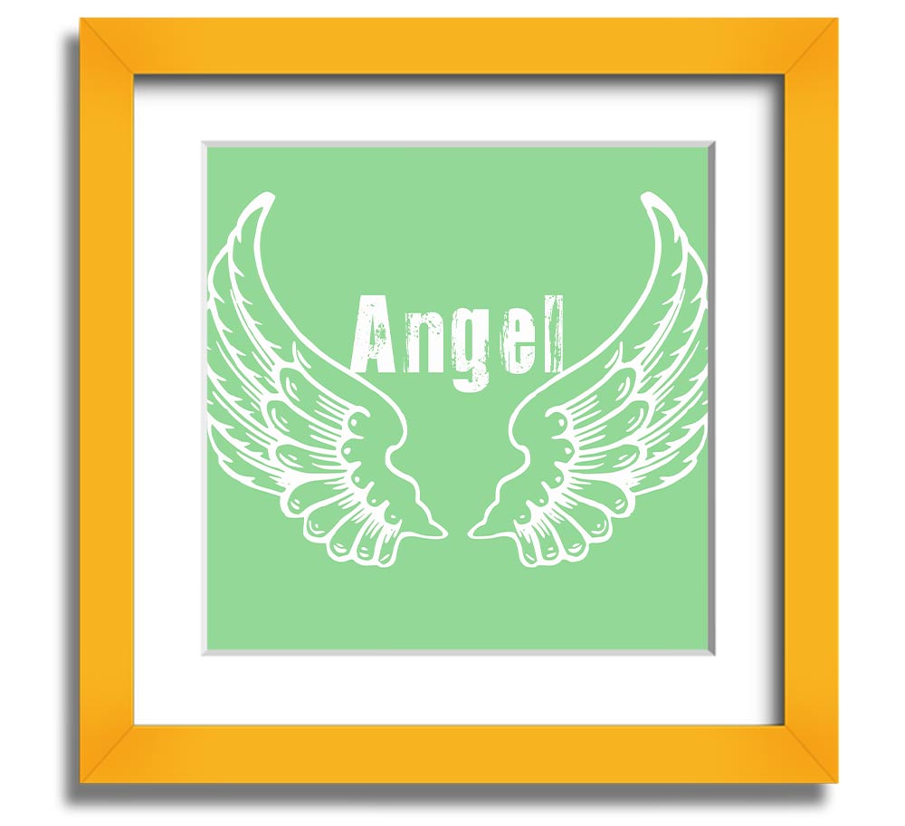 Angel Wings 2 Green Square Framed Print showcasing delicate angel wings design in a stylish frame.