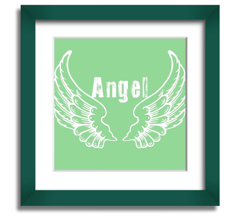 Angel Wings 2 Green Square Framed Print showcasing delicate angel wings design in a stylish frame.