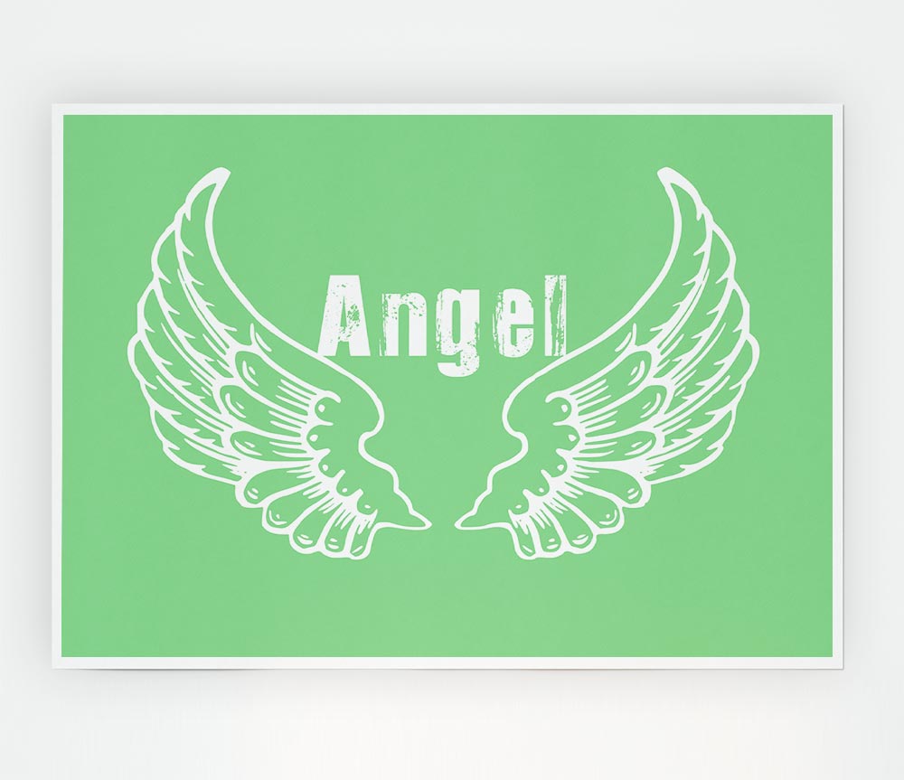 Angel Wings 2 Green poster on high-quality canvas, featuring vibrant green wings design.