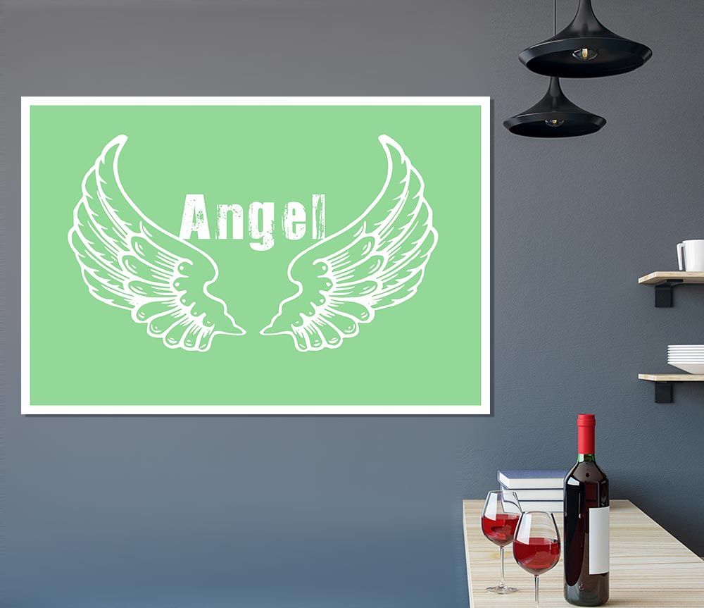 Angel Wings 2 Green poster on high-quality canvas, featuring vibrant green wings design.