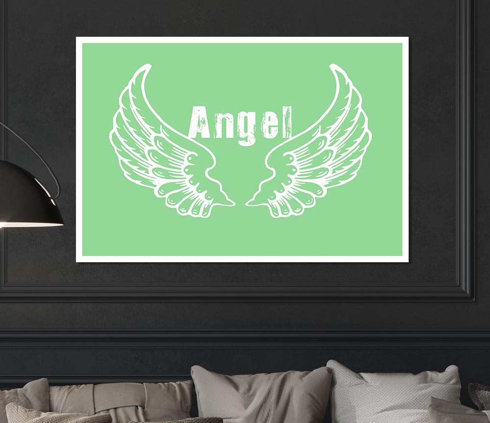 Angel Wings 2 Green poster on high-quality canvas, featuring vibrant green wings design.