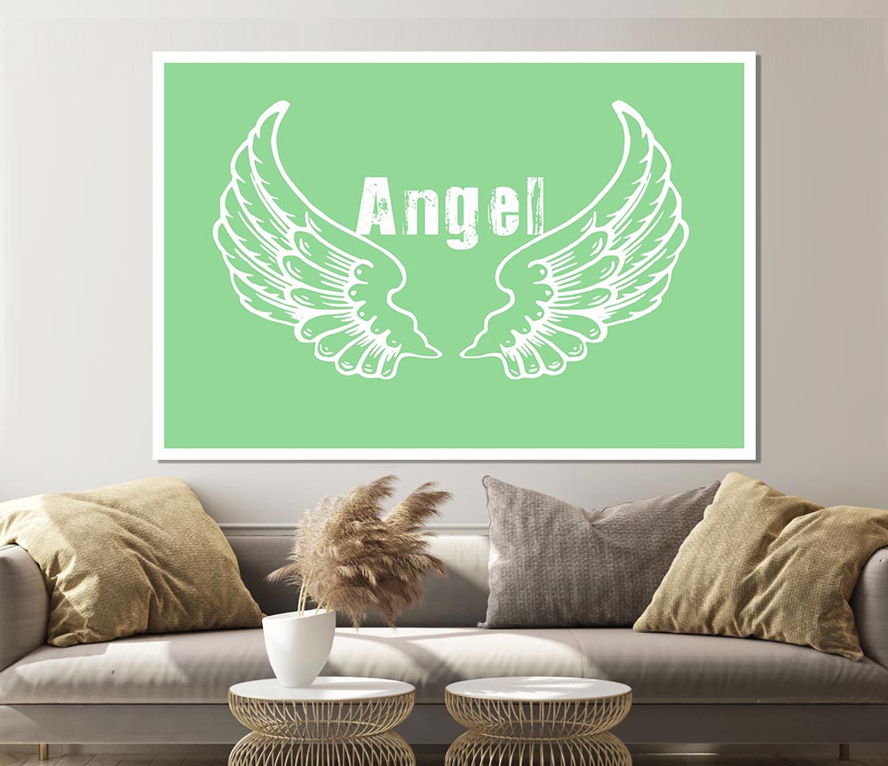 Angel Wings 2 Green poster on high-quality canvas, featuring vibrant green wings design.