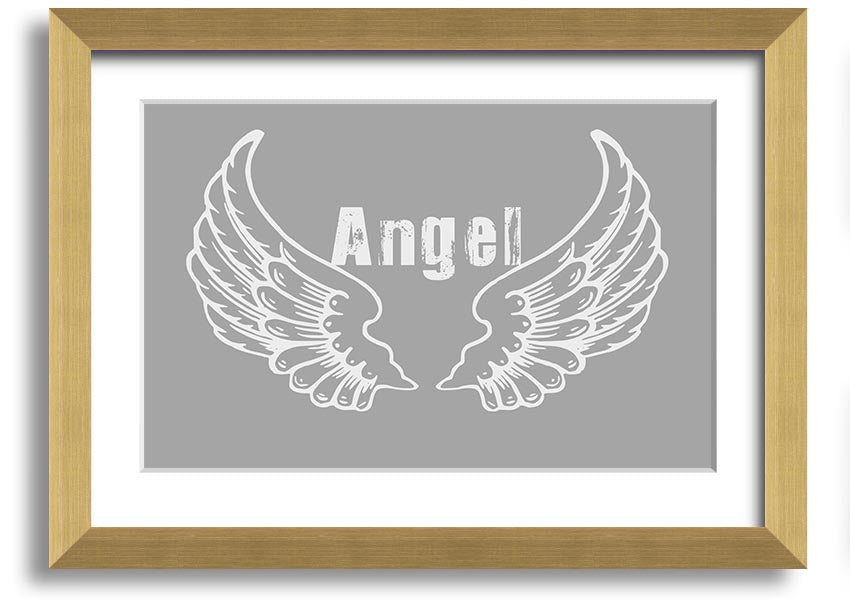 Framed print of angel wings in grey and white, elegantly designed and ready to hang.