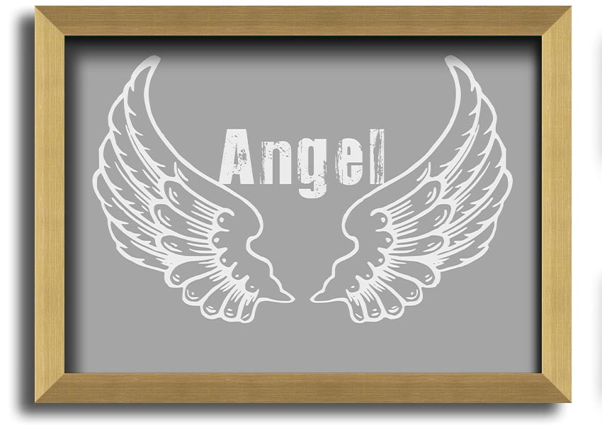 Framed print of angel wings in grey and white, elegantly designed and ready to hang.